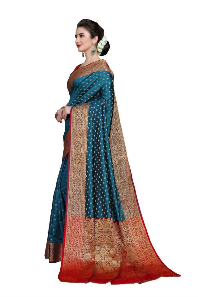 Embroidered, Woven Kanjivaram Art Silk, Cotton Silk Saree  (Dark Blue)