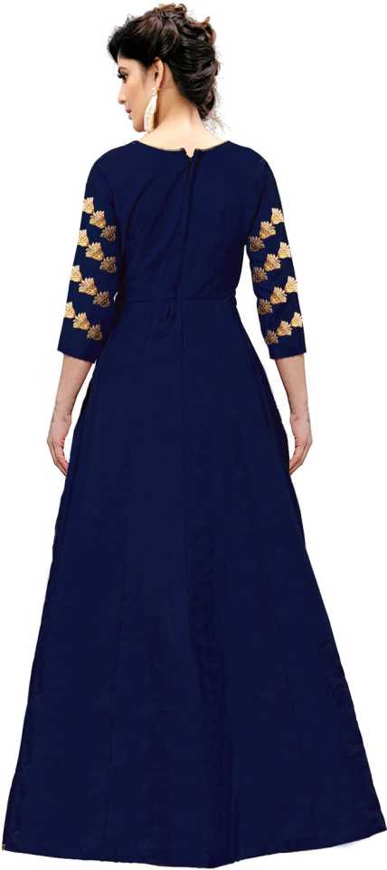 Embroidered Silk Blend Semi Stitched Anarkali Gown  (Dark Blue)