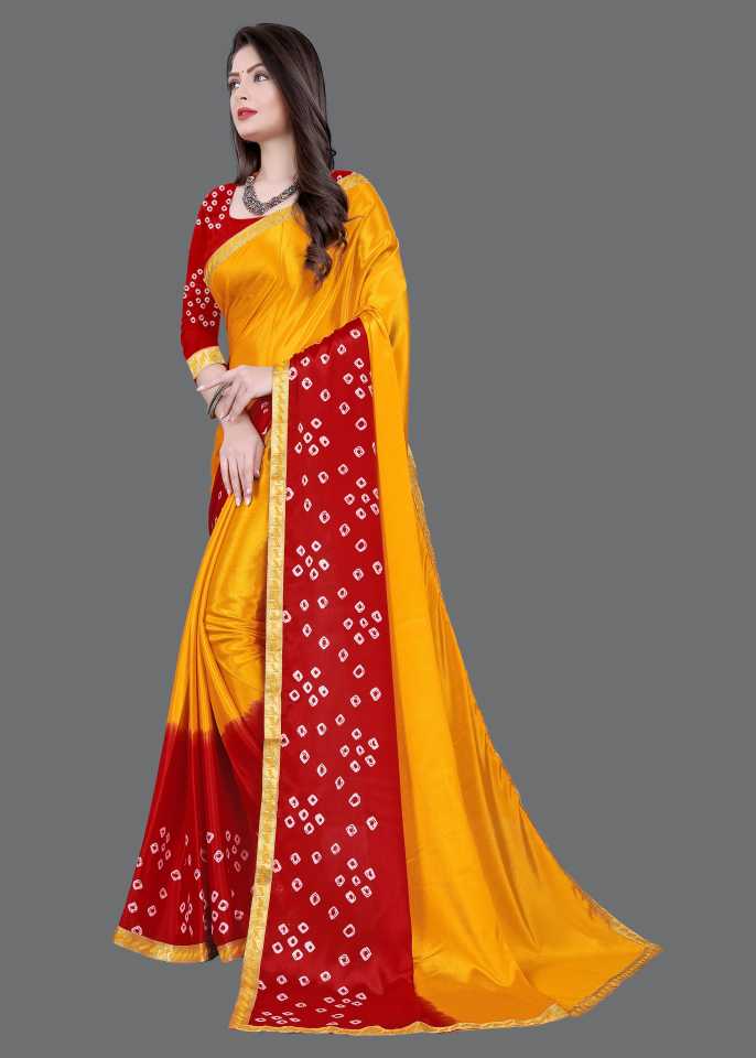 Embellished, Geometric Print Bandhani Poly Silk, Silk Blend Saree